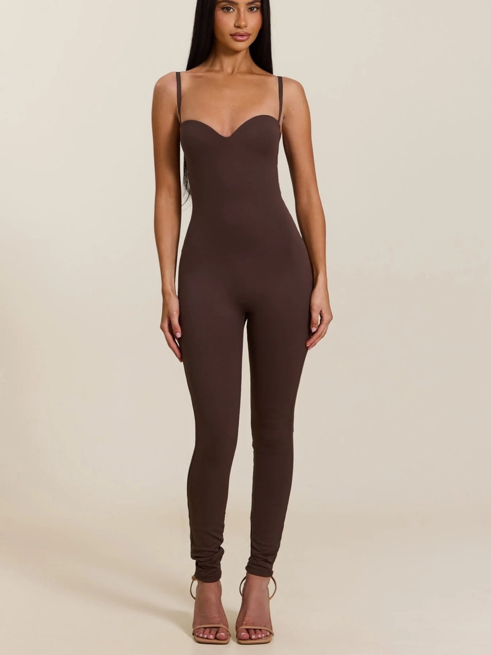 MARS THE LABEL THE SCULPT JUMPSUIT IN BROWN SZ 4